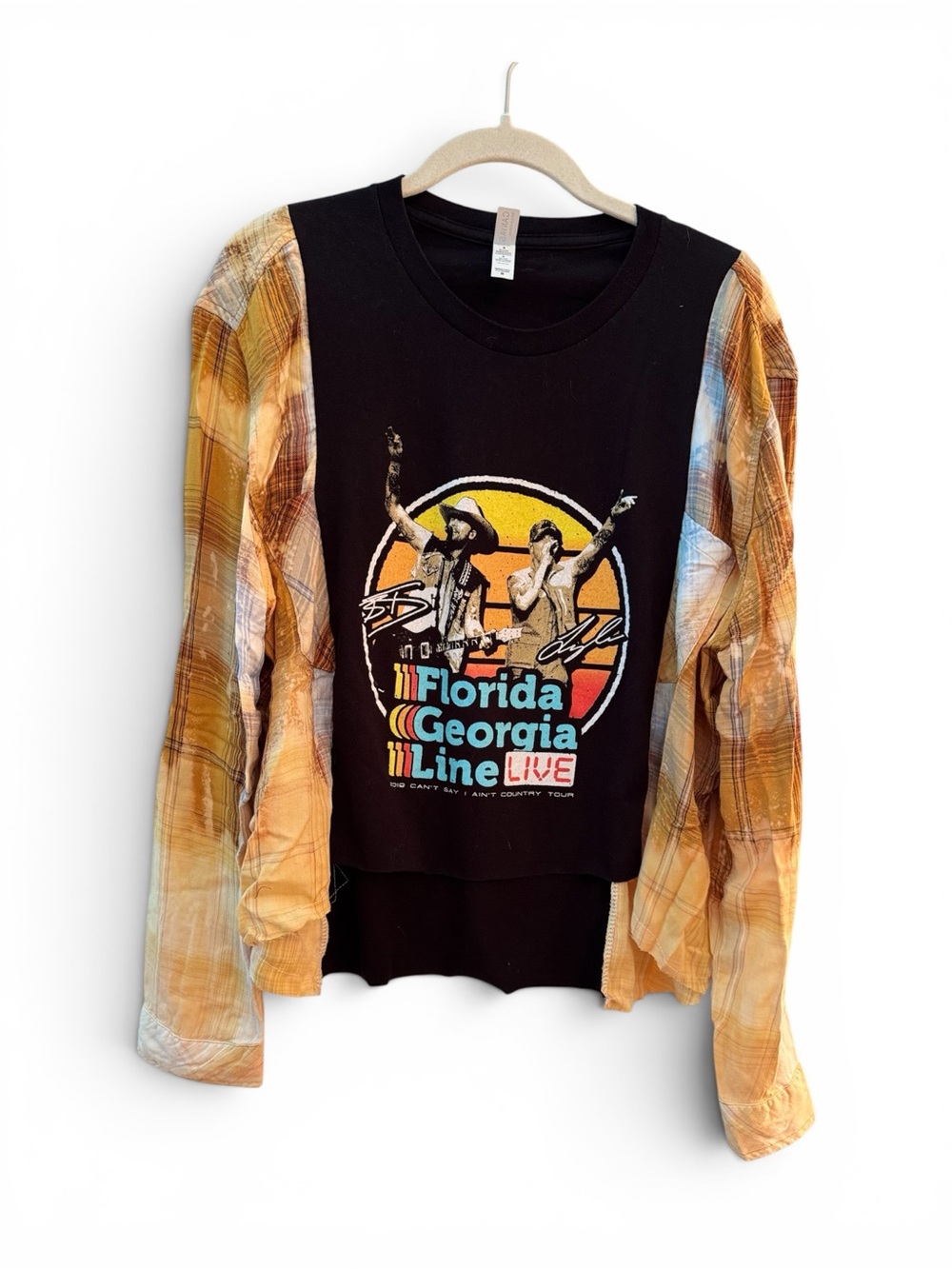 FLORIDA GEORGIA LINE Reworked Band Tee Flannel Upcycled Festival Top OOAK - Picture 2 of 10